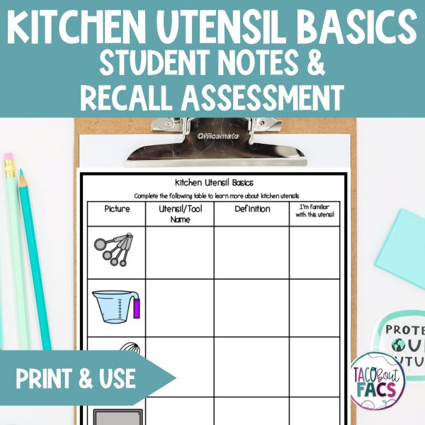 kitchen utensil basics student notes and recall assessment