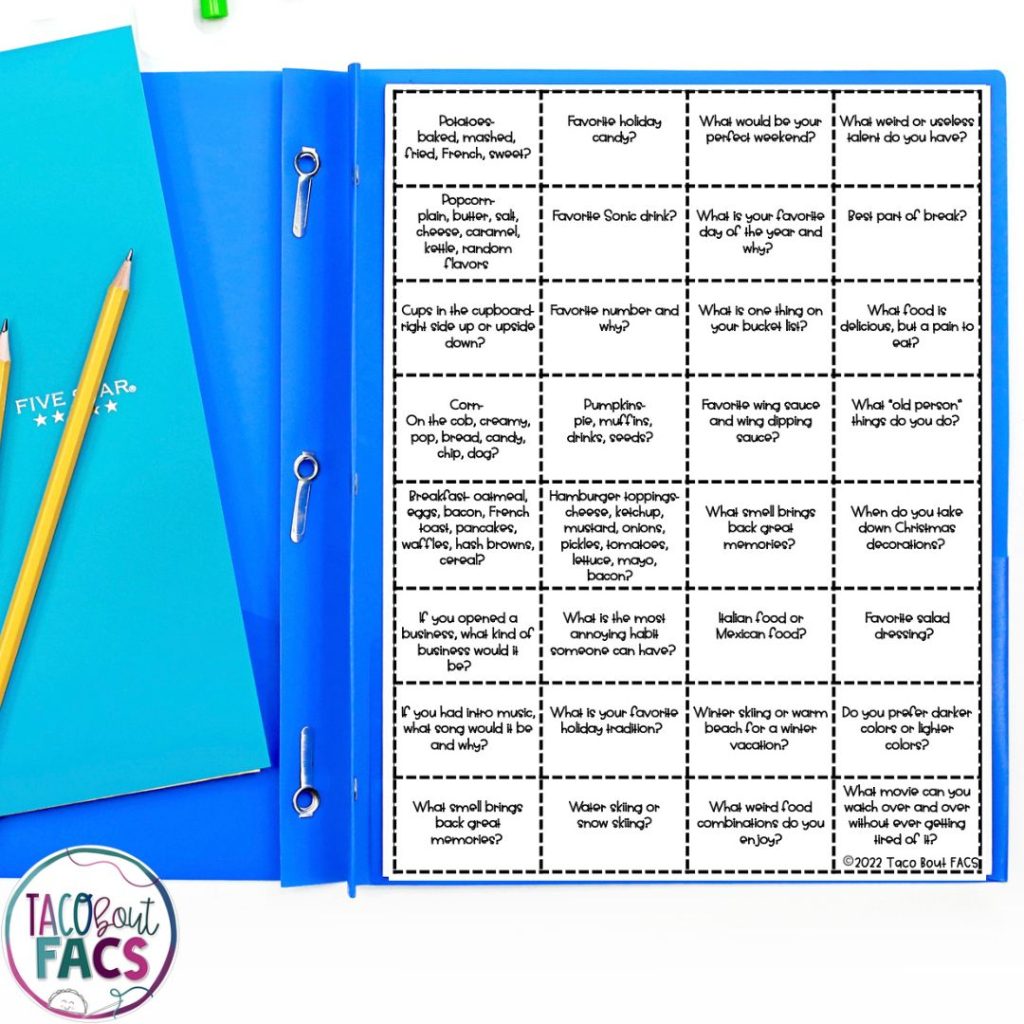 daily attendance questions for relationship building in the junior high classroom
high school
back to school