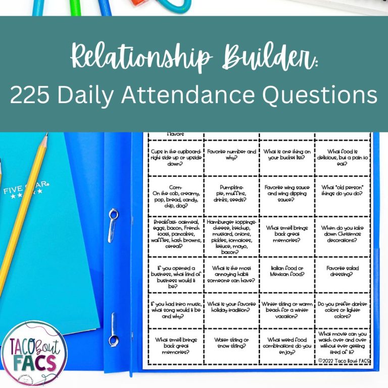 Attendance Questions for classroom relationship building