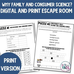 Why family and consumer science print escape room, back to school activity FACS FCS