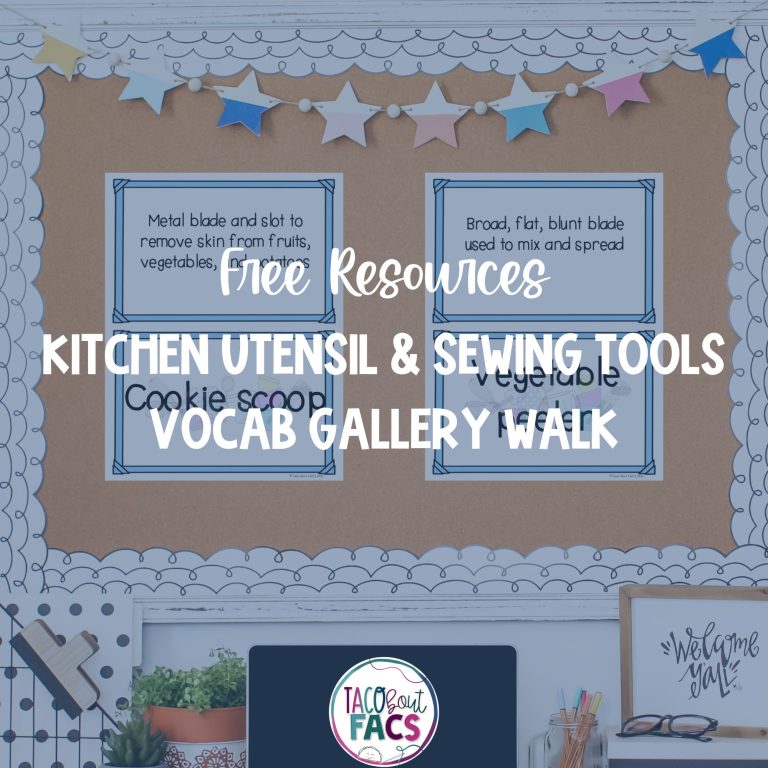 free resource for gallery walk with kitchen utensils and sewing tools