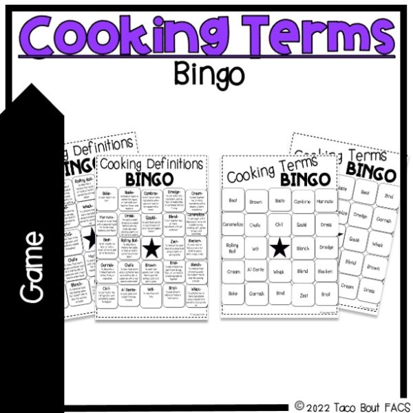 cooking terms and definitions bingo game family and consumer science