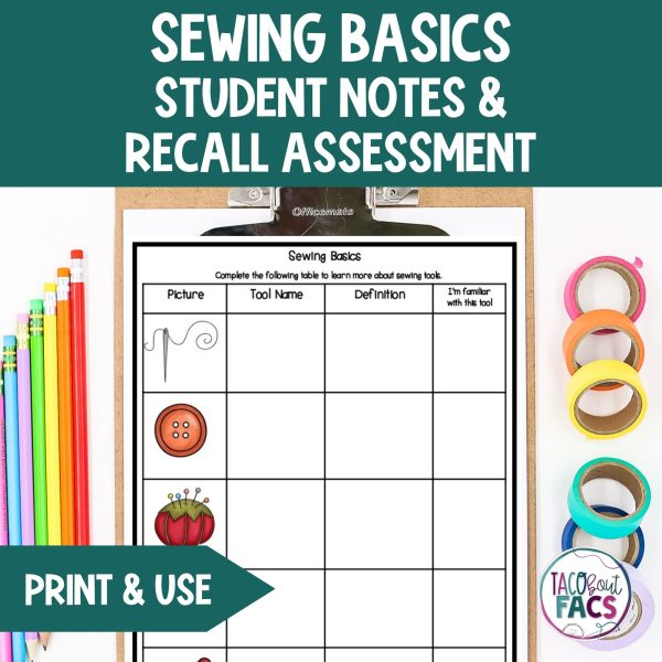 sewing basics student notes and recall assessment