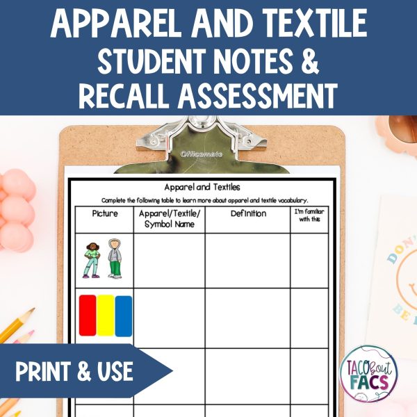 apparel and textile student notes and recall assessment