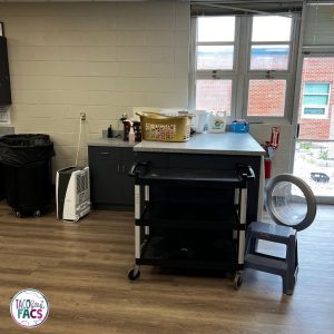 newly renovated family and consumer science classroom with a laundry station