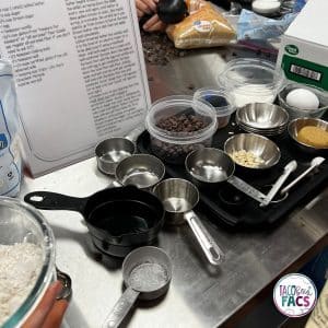 plastic lunch trays to help organize ingredients and supplies in a facs kitchen