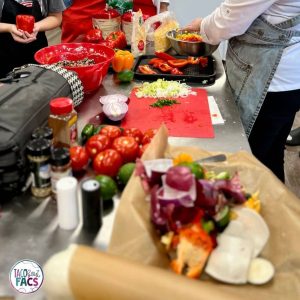 cutting vegetables; Teaching expectations for cooking with a guest chef