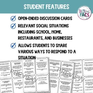 social situations and problem-solving cards for real world scenarios.