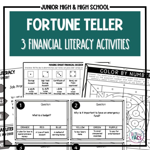 Financial Literacy Activities - Saving, Investing