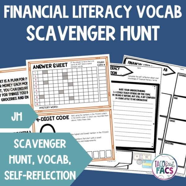 Financial Literacy Vocab Activity Scavenger Hunt